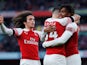 Granit Xhaka celebrates with his teammates after putting Arsenal in front against Fulham in their Premier League clash on January 1, 2019