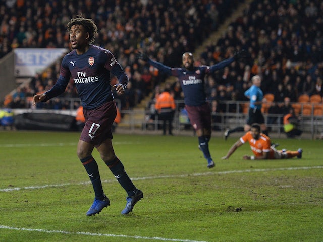 Arsenal's Alex Iwobi celebrates scoring against Blackpool in the FA Cup third round on January 5, 2018