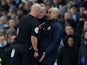 Anthony Taylor has words with Pep Guardiola during the Premier League game between Manchester City and Liverpool on January 3, 2019