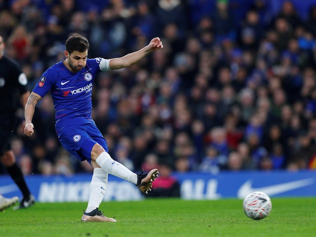 Cesc Fabregas misses a penalty during the FA Cup third-round game between Chelsea and Nottingham Forest on January 5, 2019
