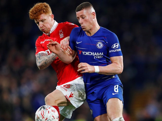 Jack Colback and Ross Barkley in action together during the FA Cup third-round game between Chelsea and Nottingham Forest on January 5, 2019