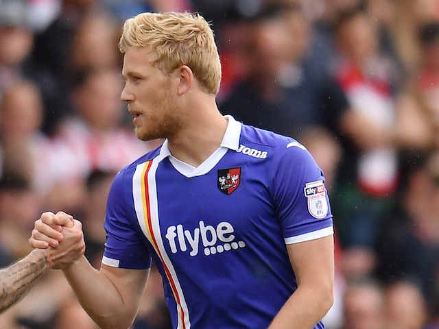 Jayden Stockley in action for Exeter City in the League Two playoff semi-final on May 12, 2018