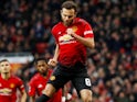 Juan Mata celebrates scoring from the spot during the FA Cup third-round game between Manchester United and Reading on January 5, 2019