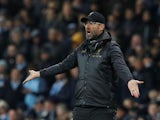 Jurgen Klopp reacts during the Premier League game between Manchester City and Liverpool on January 3, 2019