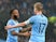 Raheem Sterling celebrates scoring with Kevin De Bruyne during the FA Cup third-round game between Manchester City and Rotherham United on January 6, 2019