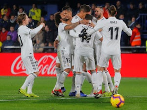 Real Madrid players celebrate scoring their second goal against Villarreal on January 3, 2019.