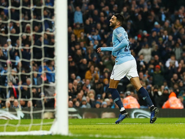 Riyad Mahrez celebrates scoring the fifth during the FA Cup third-round game between Manchester City and Rotherham United on January 6, 2019