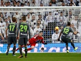Real Sociedad's Willian Jose scores against Real Madrid in La Liga on January 6, 2019.