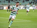 Sporting Lisbon midfielder Bruno Fernandes celebrates after scoring during a Europa League group game in November 2018