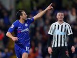 Chelsea forward Pedro celebrates scoring against Newcastle United on January 12, 2019