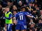 Chelsea winger Willian celebrates with Pedro after scoring against Newcastle United on January 12, 2019
