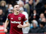West Ham midfielder Declan Rice celebrates scoring during his side's Premier League clash with Arsenal on January 12, 2019