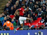 Manchester United striker Marcus Rashford celebrates scoring against Tottenham Hotspur on January 13, 2019