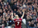 West Ham forward Marko Arnautovic waves goodbye during his side's Premier League clash with Arsenal on January 12, 2019