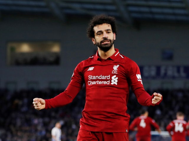 Liverpool's Mohamed Salah celebrates scoring against Brighton & Hove Albion on January 12, 2019.