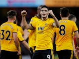 Raul Jimenez celebrates scoring during the FA Cup third-round game between Wolverhampton Wanderers and Liverpool on January 7, 2019