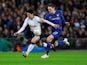 Tottenham Hotspur winger Son Heung-min tussles with Chelsea defender Andreas Christensen during their EFL Cup semi-final clash on January 8, 2019