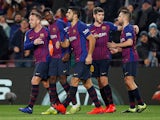 Barcelona players celebrate Ousmane Dembele's goal against Leganes in La Liga on January 20, 2019.