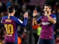 Barcelona duo Luis Suarez and Lionel Messi celebrate a goal against Leganes in La Liga on January 20, 2019.