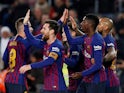 Barcelona players celebrate scoring against Levante in the Copa del Rey on January 17, 2019.