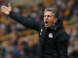 Claude Puel gesticulates during the Premier League game between Wolverhampton Wanderers and Leicester City on January 19, 2019