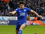 Harry Maguire in action during the Premier League game between Wolverhampton Wanderers and Leicester City on January 19, 2019