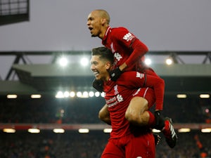 Roberto Firmino and Fabinho celebrate a goal for Liverpool against Crystal Palace in the Premier League on January 19, 2019