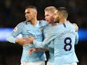 Manchester City midfielder Kevin De Bruyne celebrates with teammates after forcing an own goal during the Premier League clash with Wolverhampton Wanderers on January 14, 2019