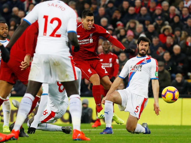 Liverpool's Roberto Firmino scores against Crystal Palace in the Premier League on January 19. 2019.