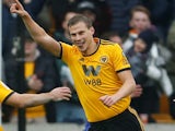 Ryan Bennett celebrates scoring the second during the Premier League game between Wolverhampton Wanderers and Leicester City on January 19, 2019