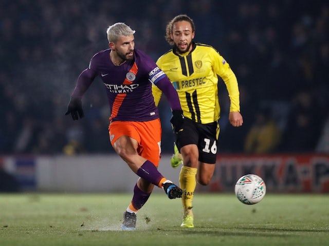 Sergio Aguero scores for Manchester City against Burton Albion in the EFL Cup semi-final second leg on January 23, 2019