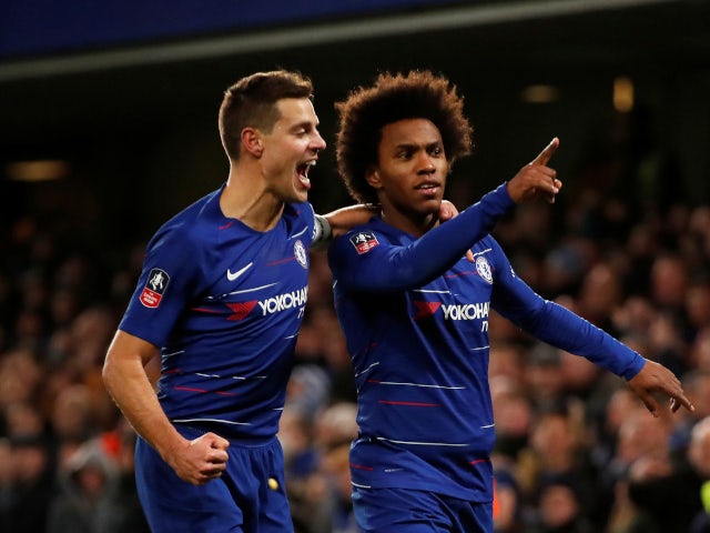 Willian celebrates scoring for Chelsea against Sheffield Wednesday in the FA Cup on January 27, 2019.