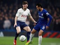 Ben Davies watches on against Pedro during the EFL Cup semi-final second leg between Chelsea and Tottenham Hotspur on January 24, 2019