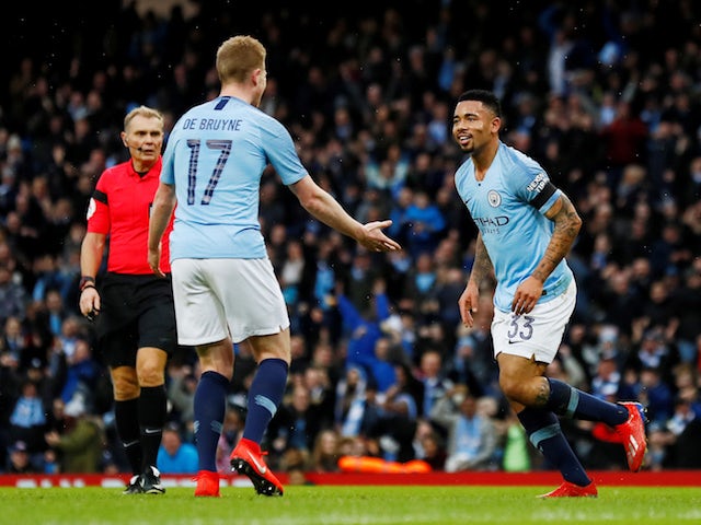 Manchester City forward Gabriel Jesus celebrates scoring against Burnley in the FA Cup on January 26, 2019.