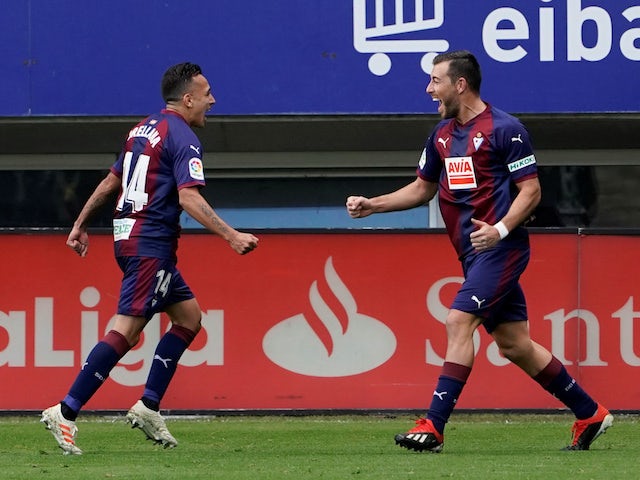 Eibar players celebrate scoring in November 2019
