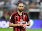 AC Milan striker Gonzalo Higuain during the Italian Super Cup clash with parent club Juventus on January 16, 2019