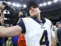 Greg Zuerlein celebrates after scoring an overtime field goal to put the LA Rams in the Super Bowl on January 20, 2019