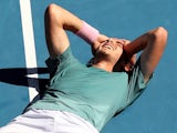 Stefanos Tsitsipas celebrates reaching the semi-finals of the Australian Open on January 22, 2019