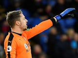 Crystal Palace goalkeeper Wayne Hennessey salutes during a Premier League clash with Watford on January 12, 2019