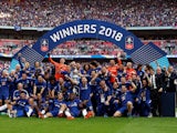 Chelsea players celebrate winning the FA Cup in May 2018