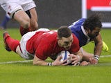 Wales winger George North scores a try during the Six Nations clash with France on February 1, 2019