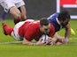 Wales winger George North scores a try during the Six Nations clash with France on February 1, 2019