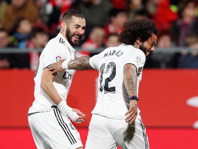 Real Madrid duo Karim Benzema and Marcelo celebrate a goal against Girona in the Copa del Rey on January 31, 2019