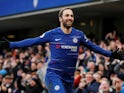Chelsea striker Gonzalo Higuain celebrates after scoring against Huddersfield on February 2, 2019