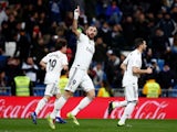 Real Madrid forward Karim Benzema celebrates scoring against Alaves in La Liga on February 3, 2019