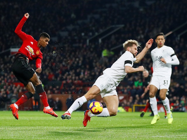 Marcus Rashford has a shot during Manchester United's Premier League clash with Burnley on January 29, 2019.