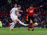 Burnley forward Ashley Barnes scores against Manchester United at Old Trafford on January 29, 2019.