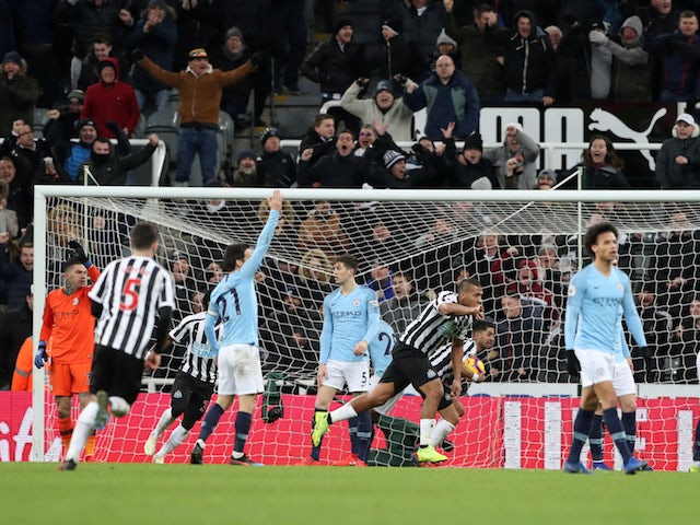 Newcastle United striker Salomon Rondon wheels away after equalising against Manchester City on January 29, 2019