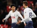 Son Heung-min celebrates with Fernando Llorente after scoring Tottenham Hotspur's equalising goal against Watford in the Premier League on January 30, 2019.