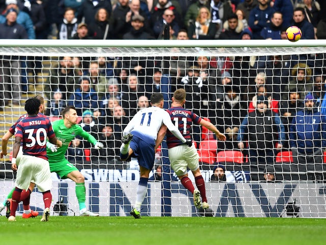 Tottenham's Erik Lamela hits the bar during the Premier League clash with Newcastle on February 2, 2019